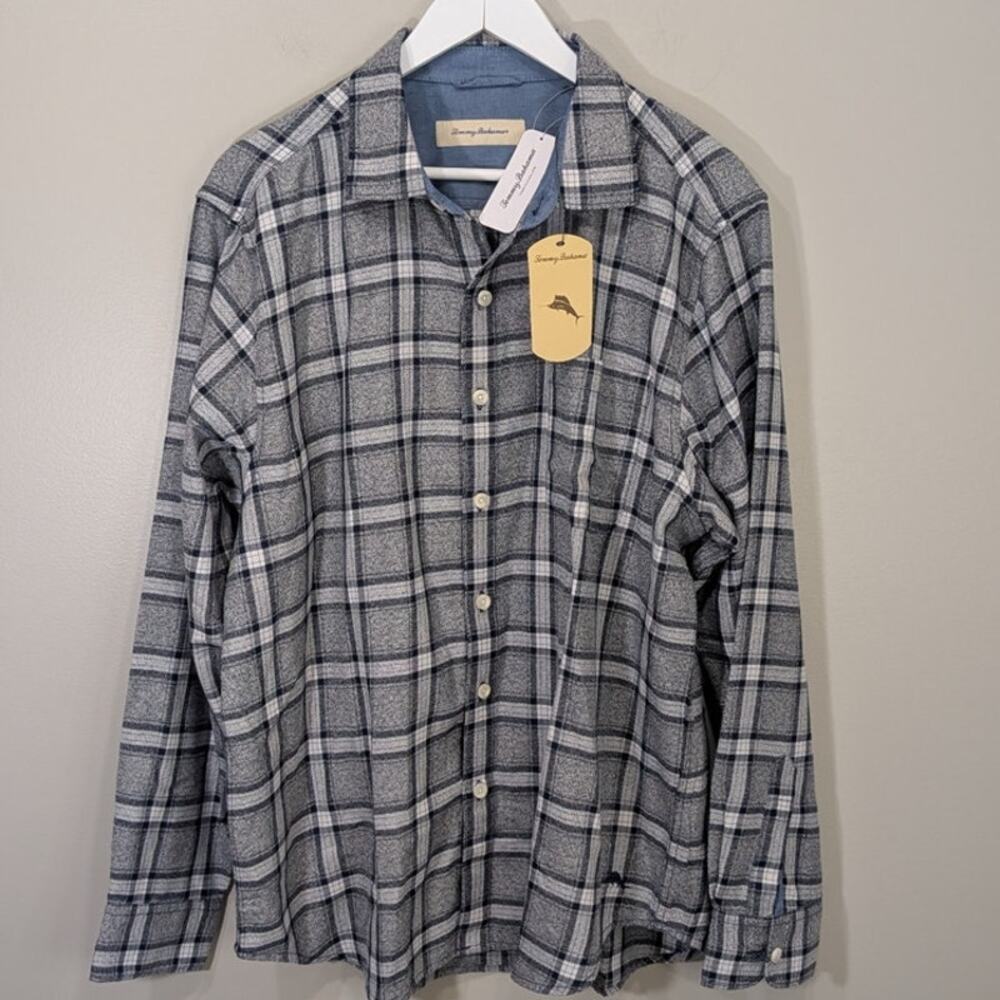 Tommy Bahama Navy Flannel Shirt Mens Outdoor Camping BBQ Classic Layer NWT Sz L